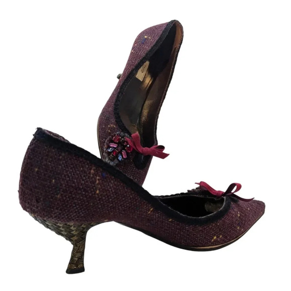 Prada Tweed Jewel Embellished Kitten Heel Pumps / Heels SZ 40 /US SZ10 Gorgeous! - Picture 3 of 11